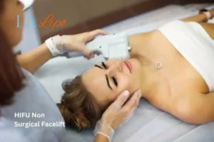 Woman having Hi-Fu to reduce wrinkles Ryton-on-Dunsmore.