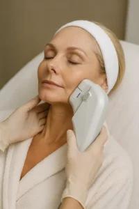 Woman receiving HIFU non surgical facelift treatment Ryton-on-Dunsmore