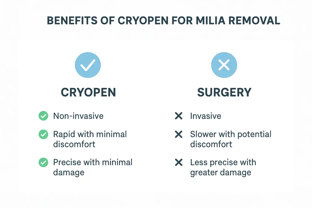 Benefits of cryopen for milia removal Ryton-on-Dunsmore compared to surgical treatments.