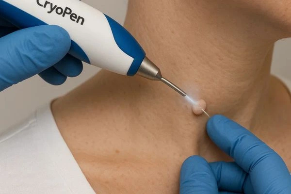 Person receiving cryotherapy Ryton-on-Dunsmore for skin tag removal