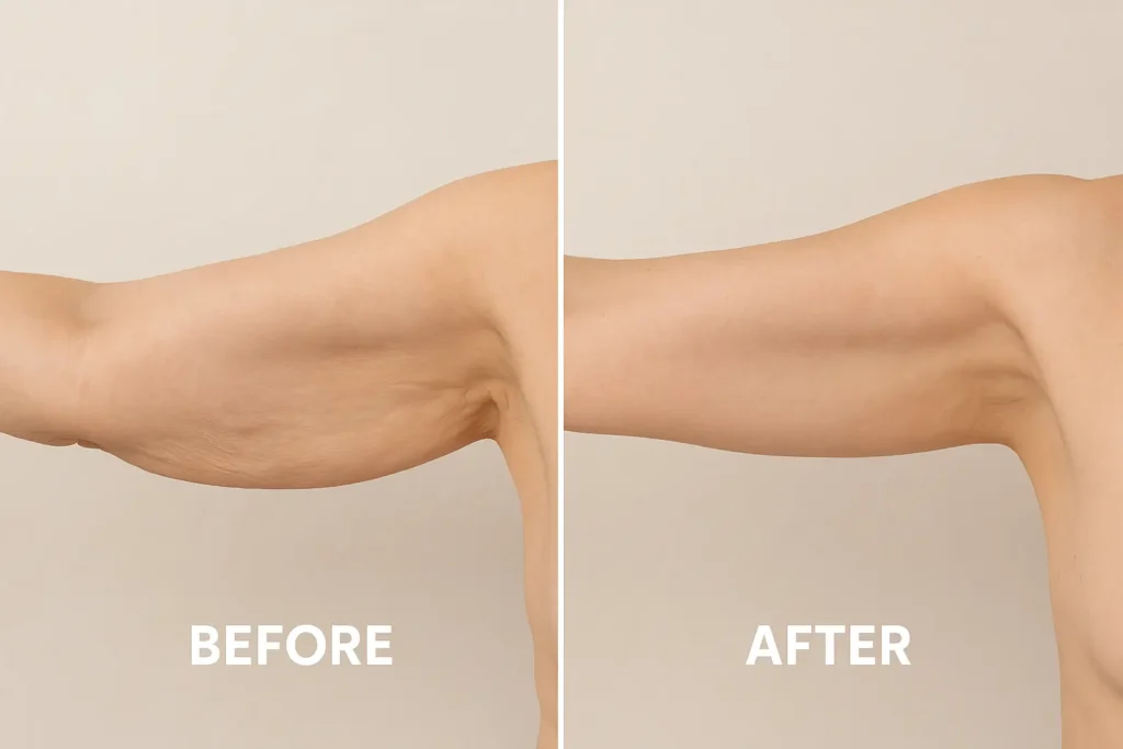 Picture of LA LIPO Ryton-on-Dunsmore before and after results of skin tightening treatment on the upper arms.